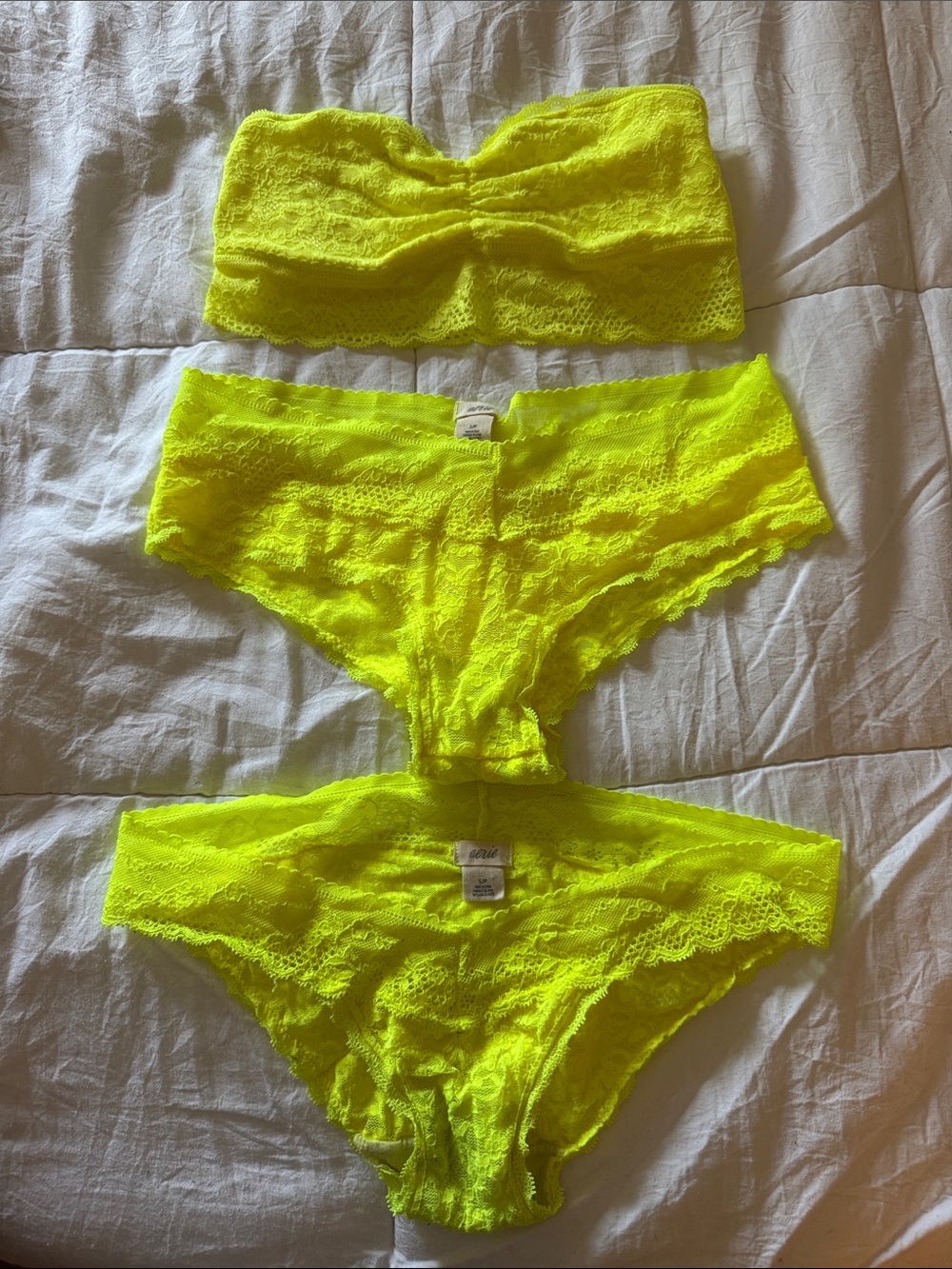 aerie Neon Yellow Lace Bralette & Panty Trio